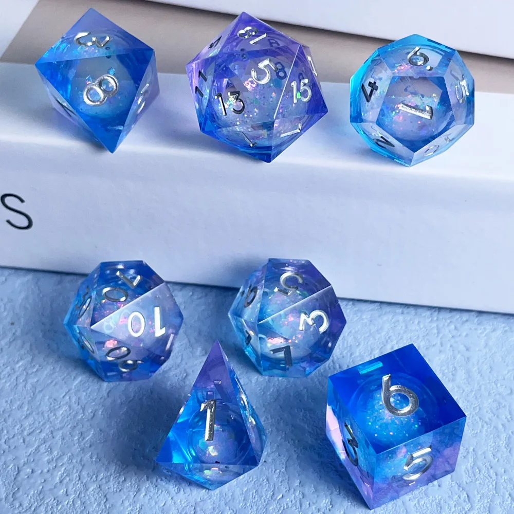 

Resin DND Dice Sets for Rpg Polyhedral Crystal Quicksand Glitter Liquid Core 7 Pcs with Box for Dungeons and Dragons Boardgame