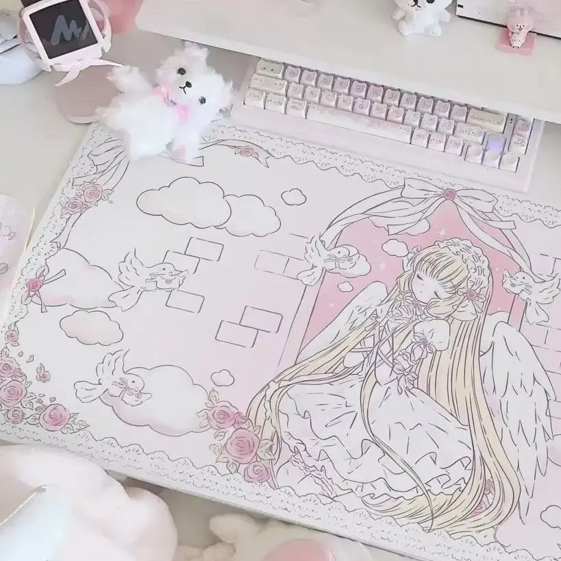 Cute Angel Girl Bow Pu Leather Mousepad Office Desk Mat Mouse Pad Computer Speed Type Carpet Mat Player Laptop Keyboard Cartoon