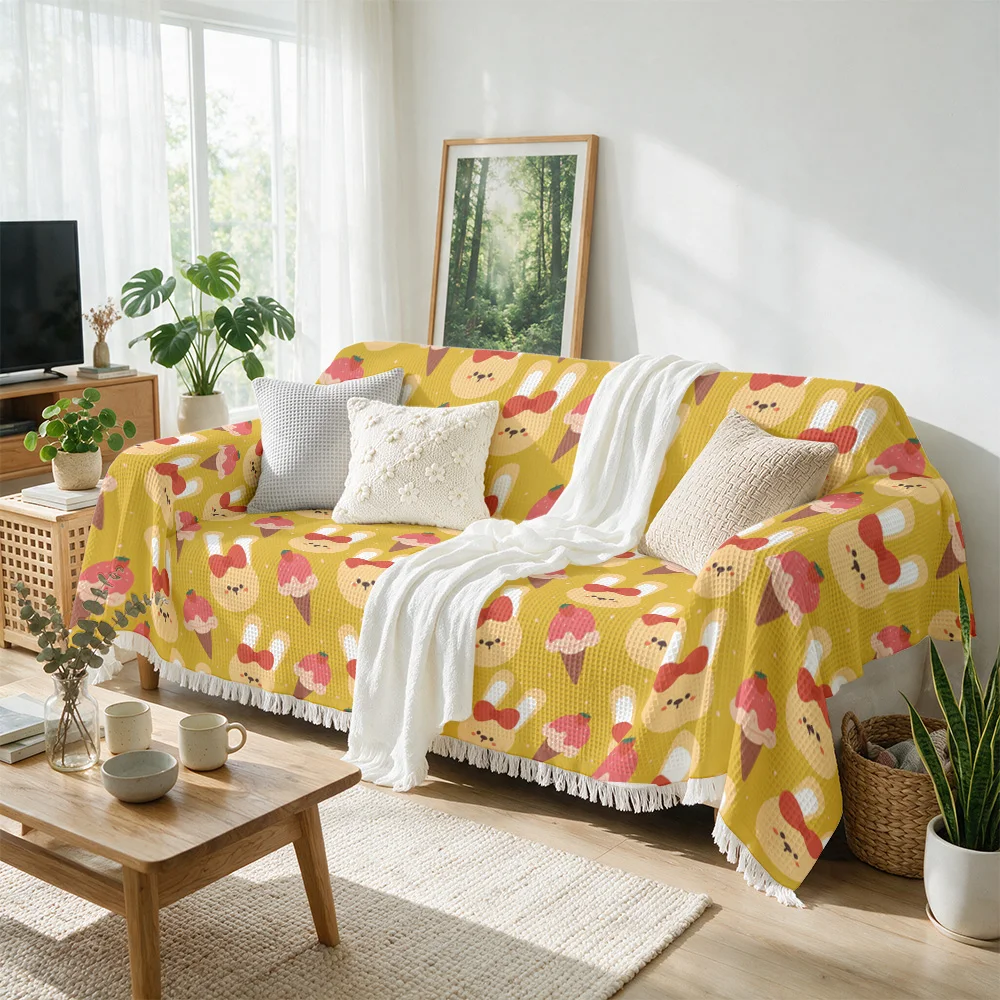 Yellow Ice Cream Pattern Decorative Sofa Throw Blanket Cozy Couch Cover for Living Room Home Decor Summer Seasonal Gift Bedsprea