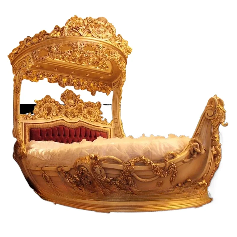 

European solid wood carving flower double bed luxury boat be French fabric princess b d villa bedroom furniture