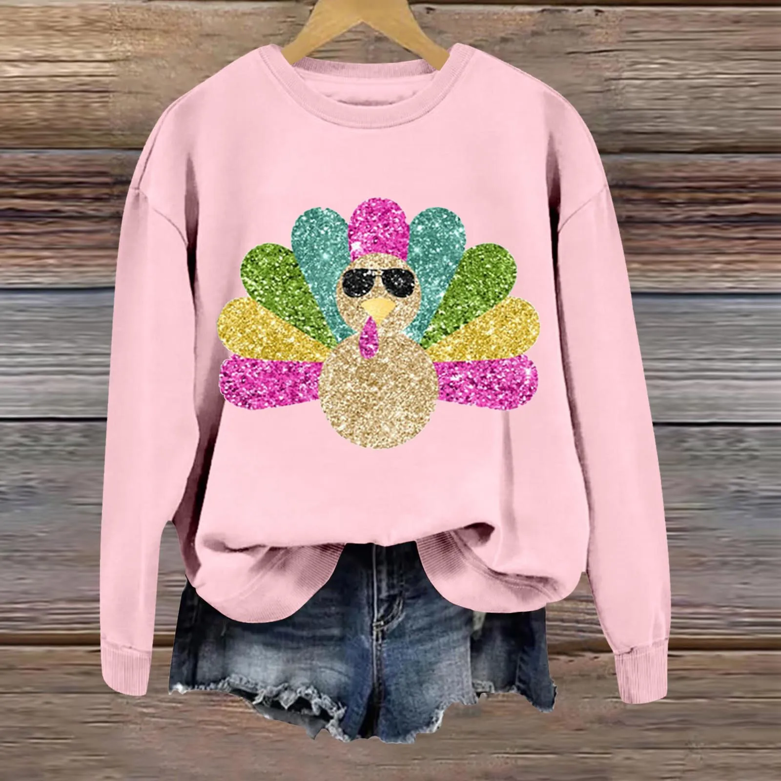 Women's Thanksgiving Funny Shiny Turkey Sunglasses Printed Hooded Sweatshirt Cute Fashion Top ropa de mujer ofertas sudaderas