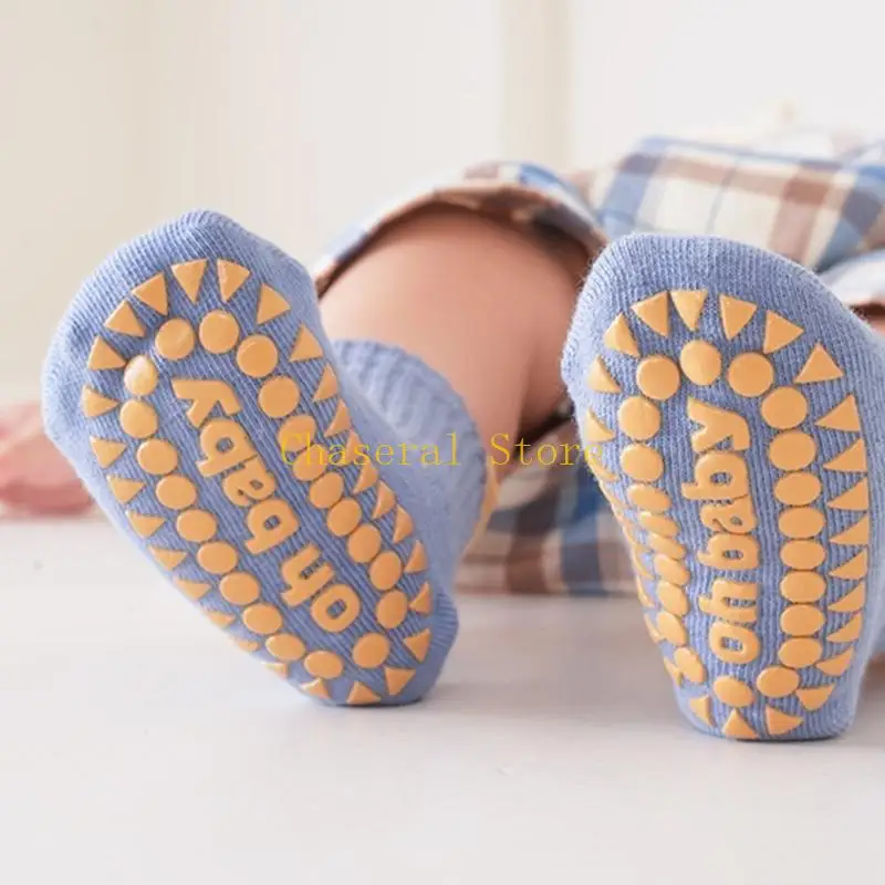 E7CE 3 Pairs Toddlers Grippy Socks Baby Ankle Socks Spring Cotton Socks for Infant