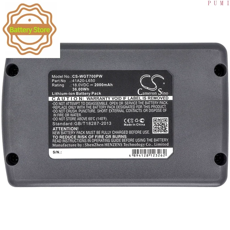 CS Replacement Battery for Wolf Garten Trimmer GTA 700,BA 700,HTA 700,PSA 700,CSA 700,B PN:Li-ion Power Pack 5 2000mAh / 36Wh
