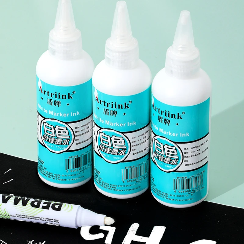 White 100ml  Marker Pen Ink Replenishing Liquid Oily Waterproof Non Fading Spray Line Marker with Nozzle Replaceable Ink