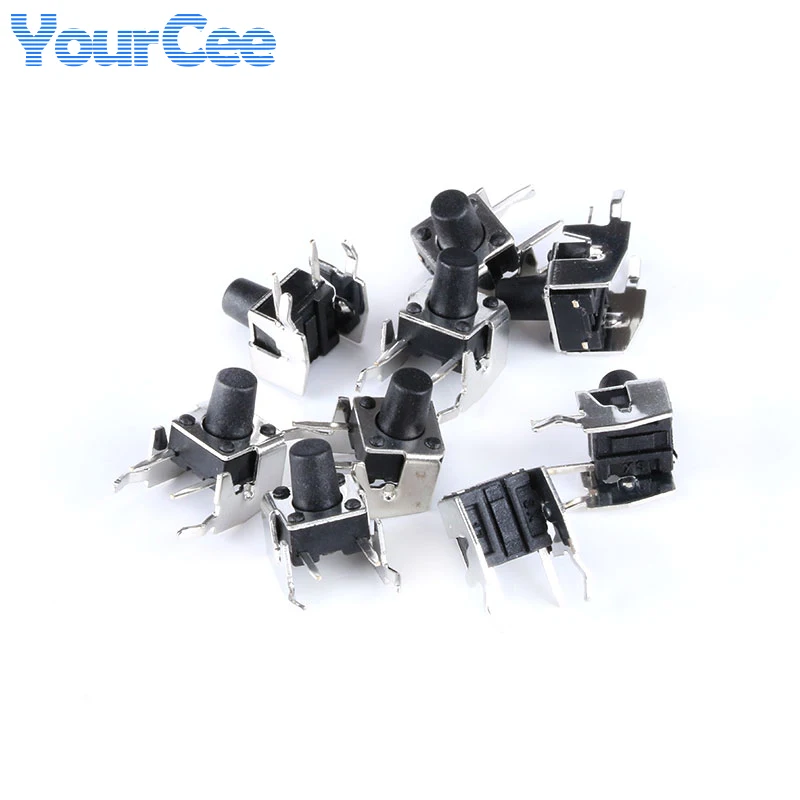 20Pcs Mini Micro Switch Right Angle Momentary Tactile Push Button Switch With Bracket Vertical 6*6*9.5/8/7/6/5/4.3mm 4 Pin DIP