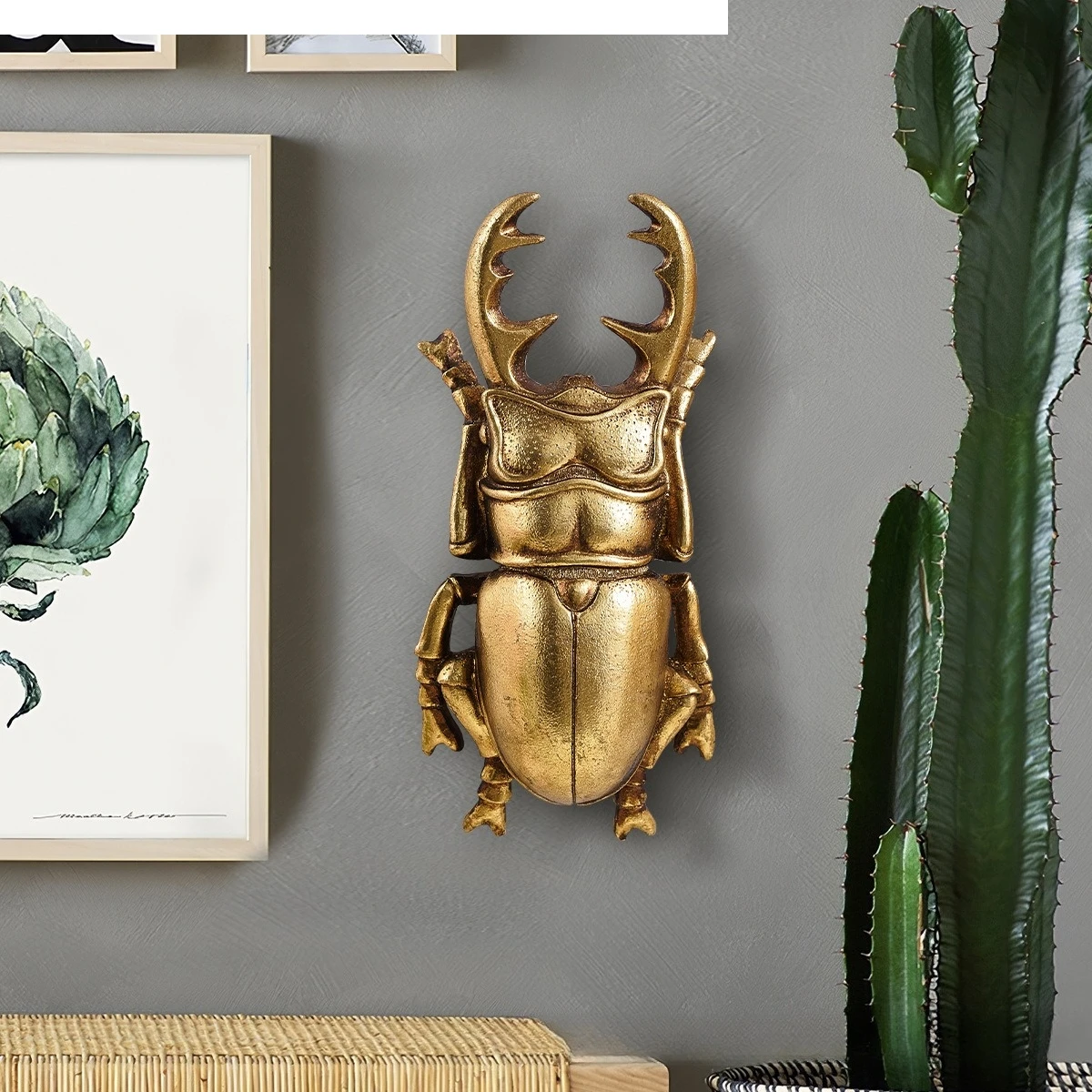 Golden Beetle Sculpture Simulated Insect Handicrafts Golden Beetle Antler Beetle Resin Handicrafts Background Wall Decoration