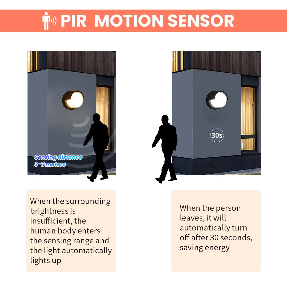 Lámpara LED de pared con Sensor de movimiento PIR para exteriores, iluminación moderna para jardín, decoración de sala de estar interior, impermeable IP66, 6W, 12W, CA de 110V, 220V