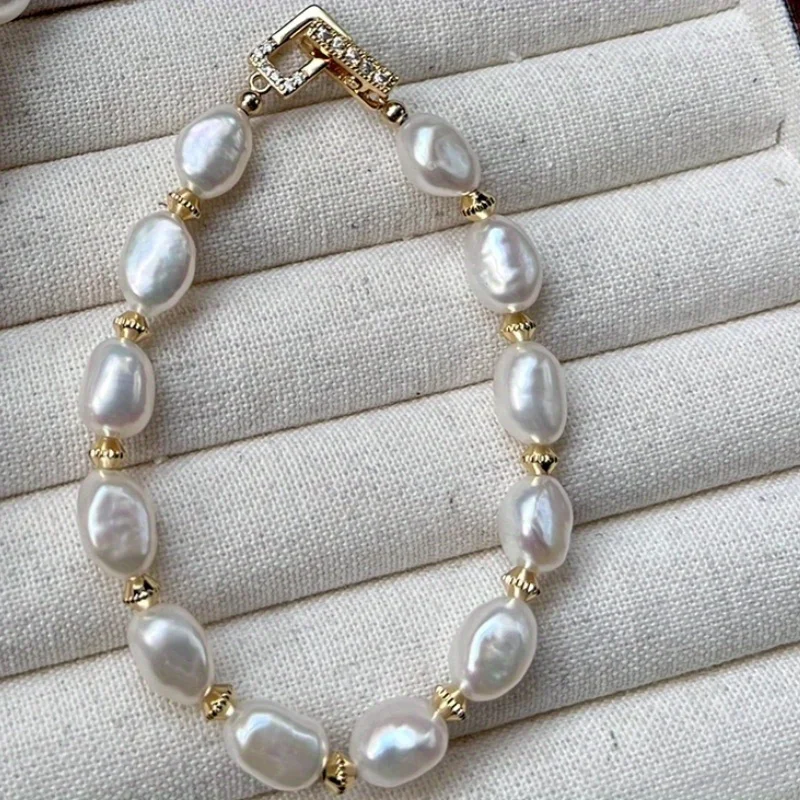 Natural Freshwater Baroque Pearl Bracelet High Luster French Style Unique Irregular Pearl Strand Elegant Wristband
