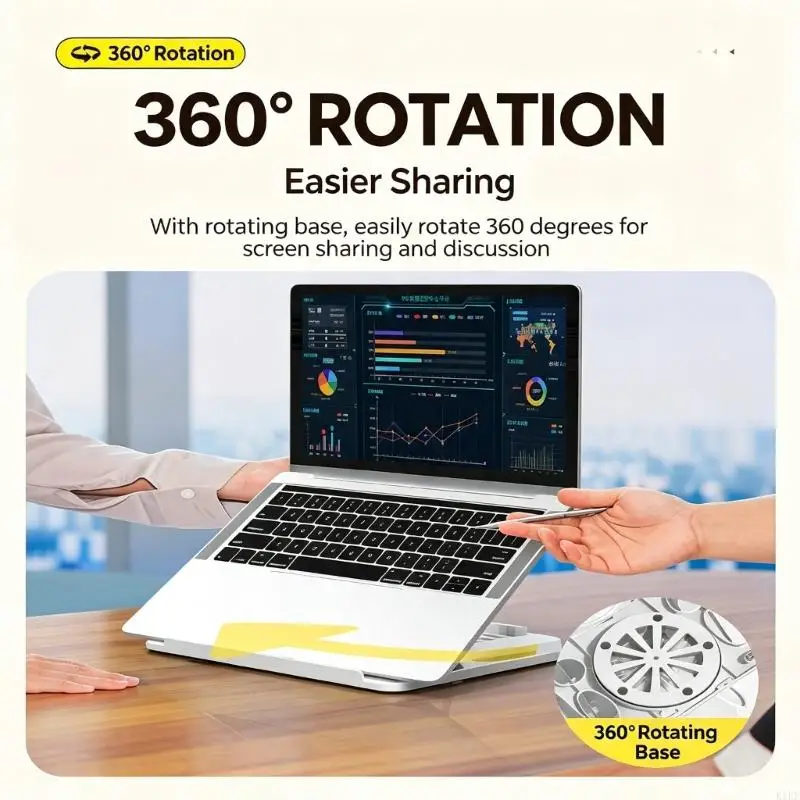 Laptop Stand with 360 Rotating Base, Open Panel Desk Stand for Notebook Use, Home Office Work, and Flat Storage Daily K1KF