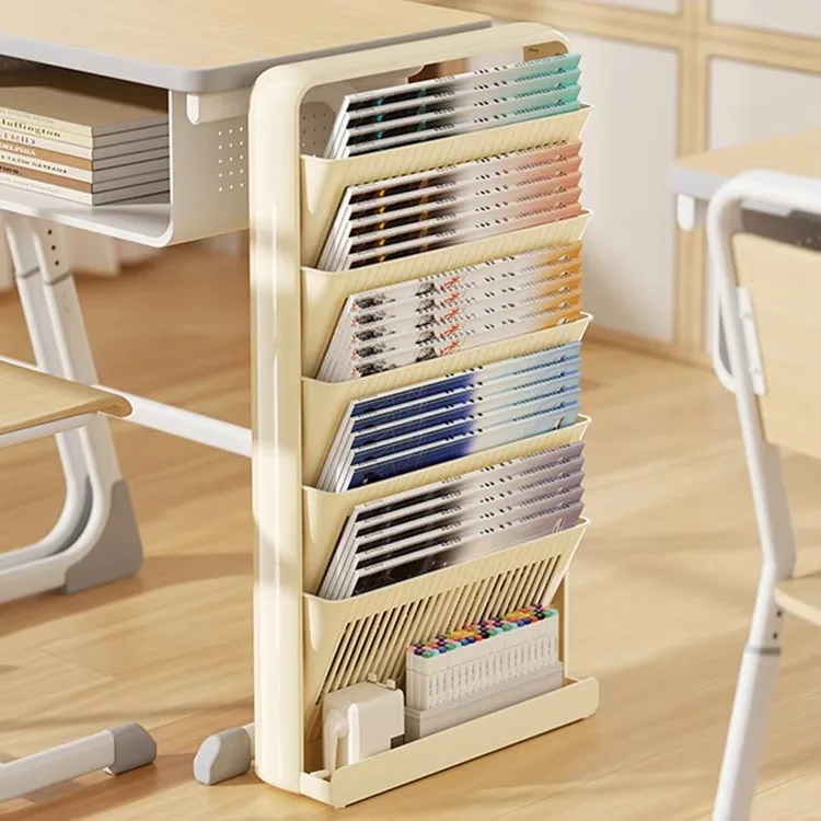 5 Layer Floor Standing Bookshelf Large-capacity Movable Student Desk Side Storage Rack Multi-functional Plastic Shelf Bookstand