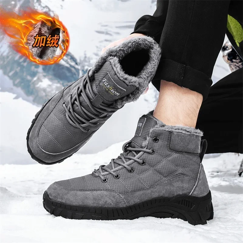 Bottes de neige chaudes en peluche pour hommes, chaussures de randonnée, chaussures en coton à lacets, non ald-dul, grande taille, 48 skip, haut, rinçage, 2024