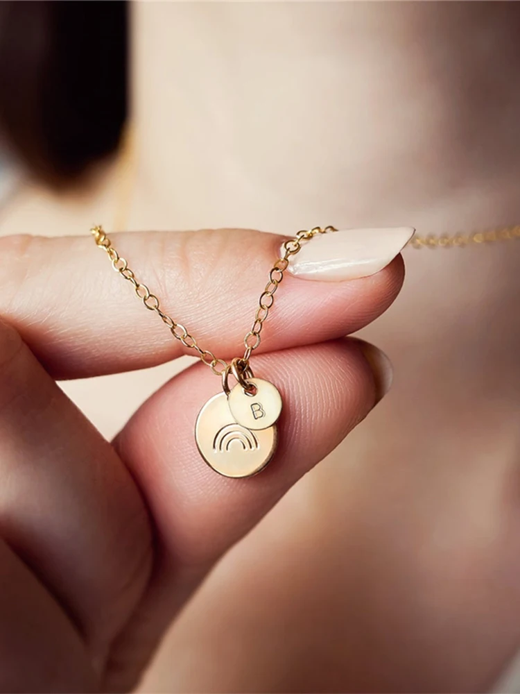 Pierwsza litera naszyjnik 14K złoto wypełnione monety biżuteria nazwa Choker wisiorki Collier Kolye biżuteria Boho naszyjnik dla kobiet — zdjęcie 2