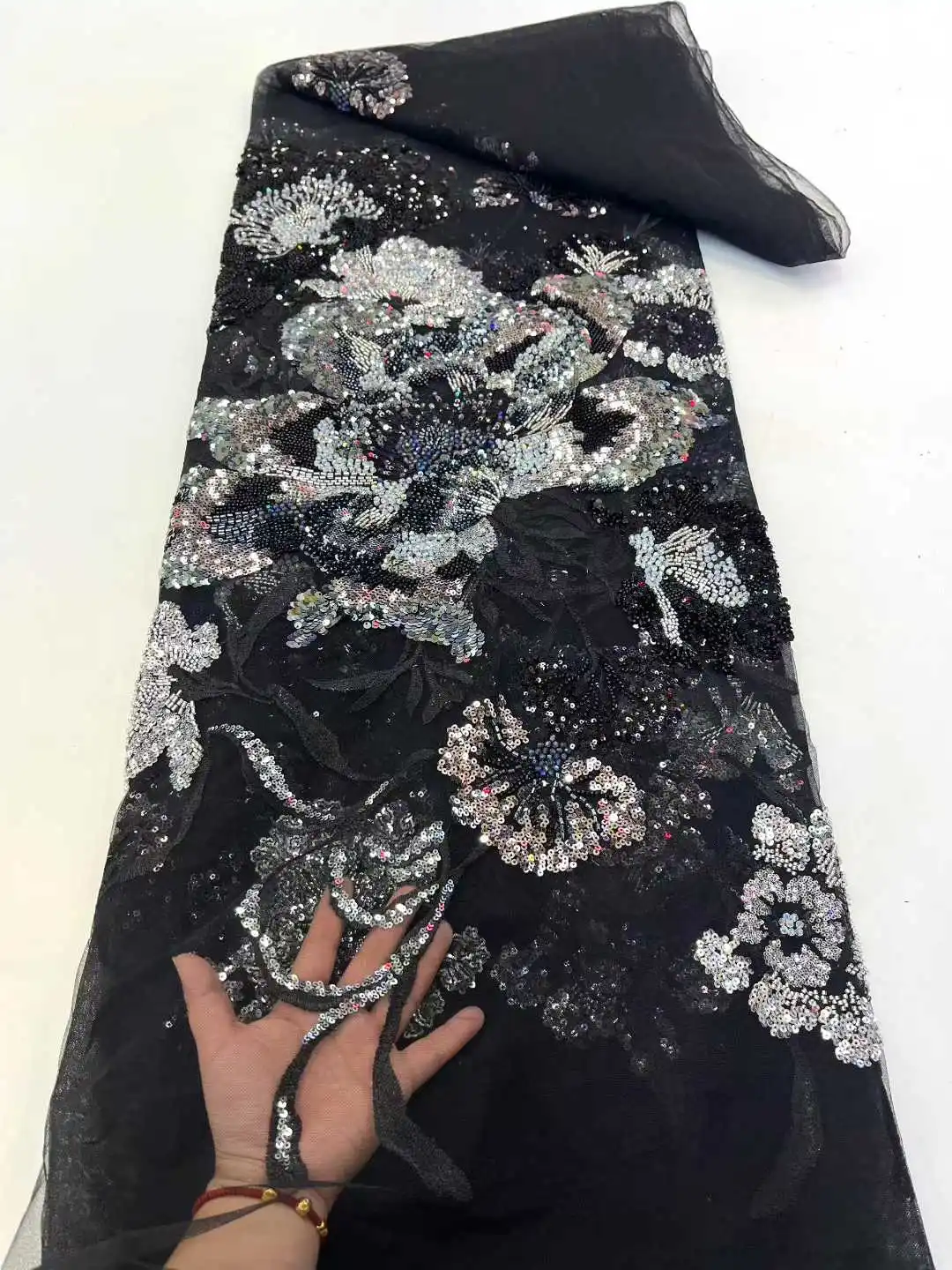 نسيج الدانتيل الأفريقي 2025 جودة عالية الفرنسية ثلاثية الأبعاد زهرة الترتر التطريز الخرز تول أقمشة الدانتيل لفستان الحفلات