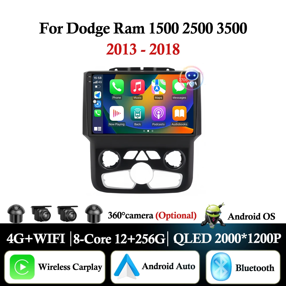 

for Dodge Ram 1500 2500 3500 2013 - 2018 Car Radio Multimedia Player Android Auto Carplay GPS Navigation Bluetooth DSP Stereo