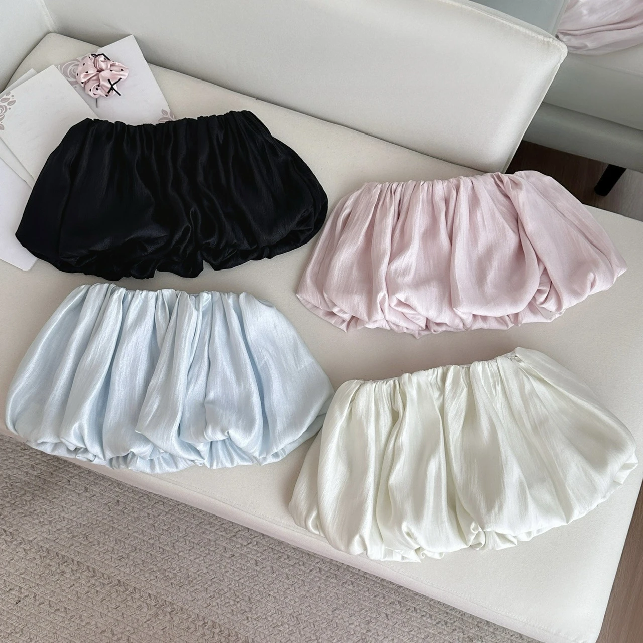 French Elegant Style Satin Half Cutecore mini Skirt Y2k 2025 New Fashion High Waist Fluffy Skirts Shiny Floral Bud Skirts Sweet