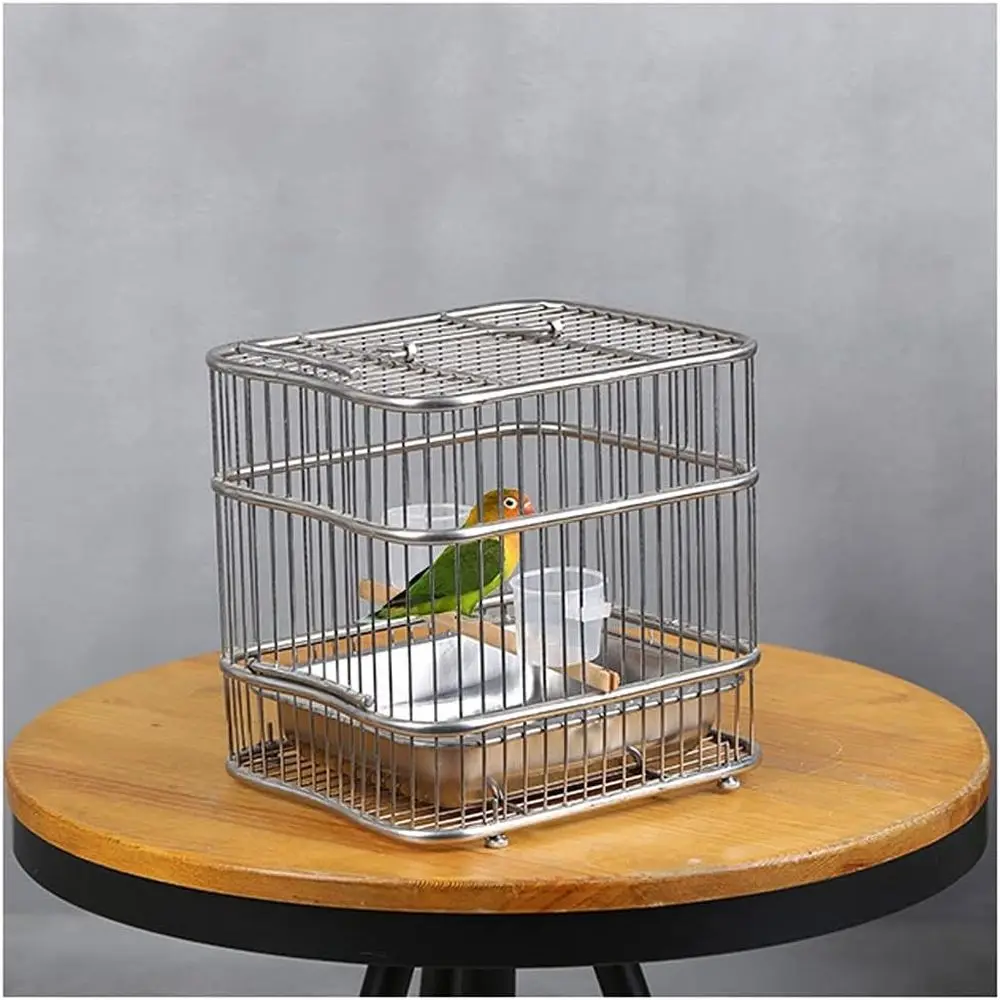 

Квадратная клетка для попугара из нержавеющей стали с небольшой ванной и аксессуарами
