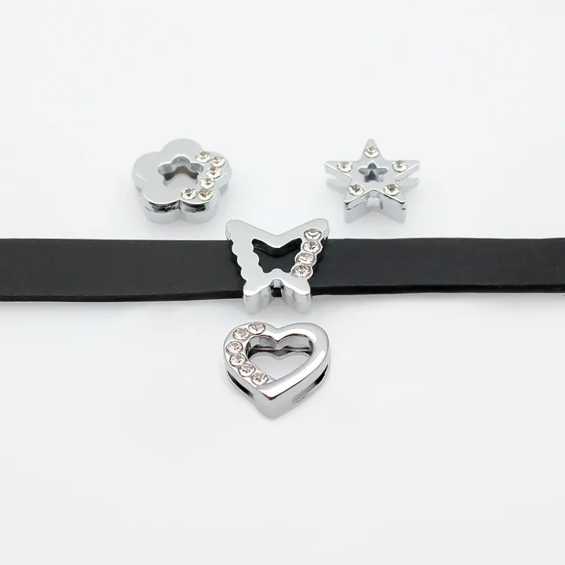 10PC/lot 8MM half rhinestones heart star flower butterfly Slide Charm For 8mm DIY Bracelet Wristband Jewelrys Making