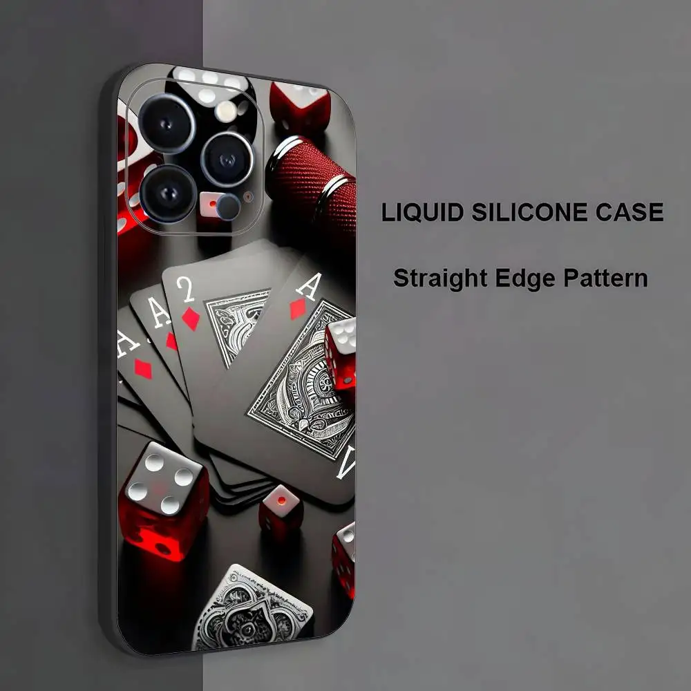 Poker Phone Case For iPhone 17,16,15,14,13,12,11 ,Pro Max,XS,X,XR,SE,Mini,8,7,Soft Silicone Black Cover