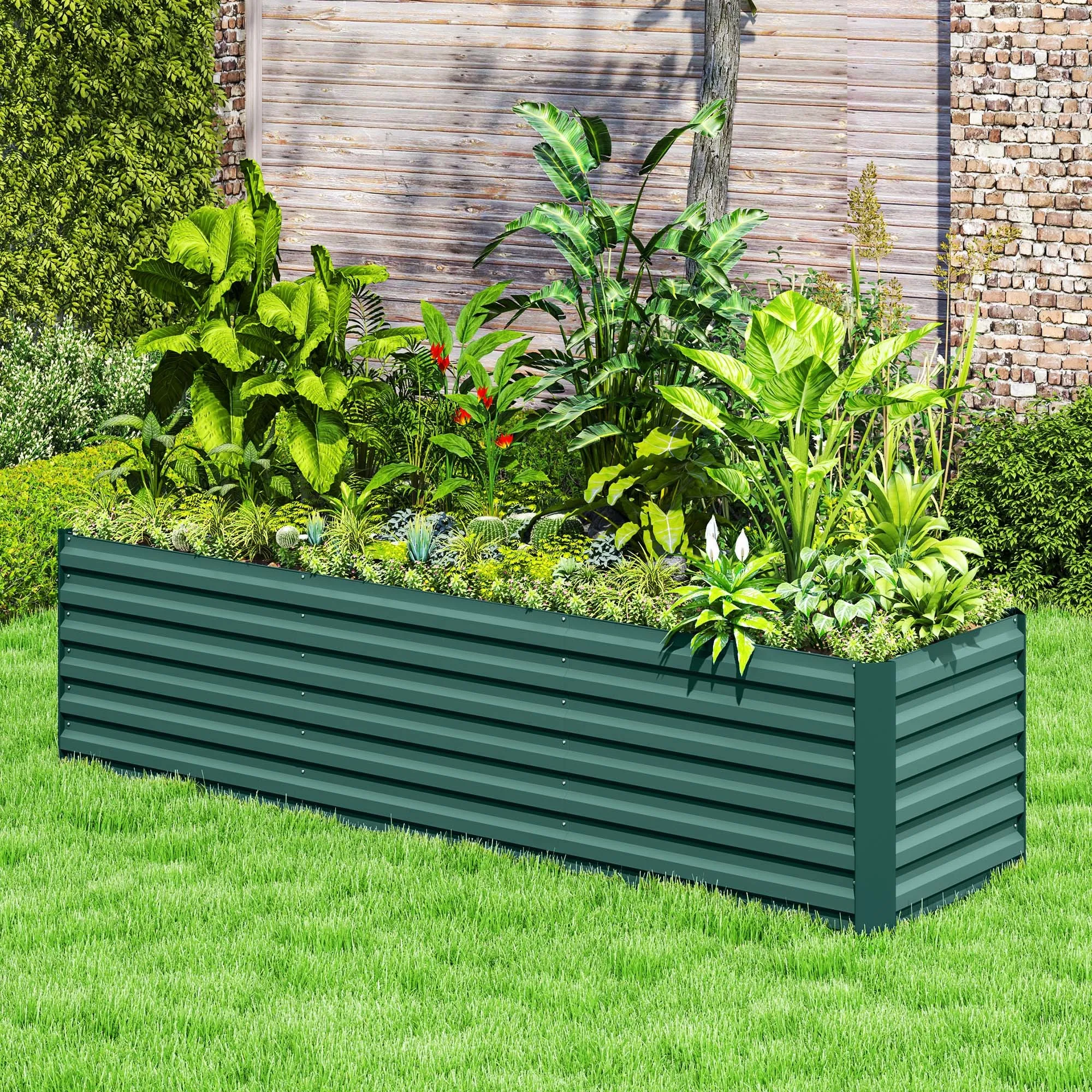 

Galvanized Raised Garden Bed Kit, Outdoor Metal Elevated Planter Box with Safety Edging, Large Raised Bed for Growing Flowers