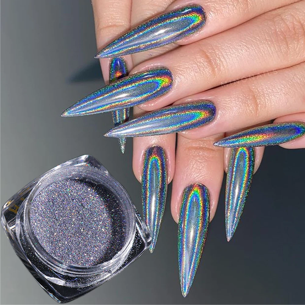 Holographic Nail Powder Silver Sequins For Nails Pink White Chrome Rub Pigment Shiny Hologram Glitters Winter Decoration GL1028