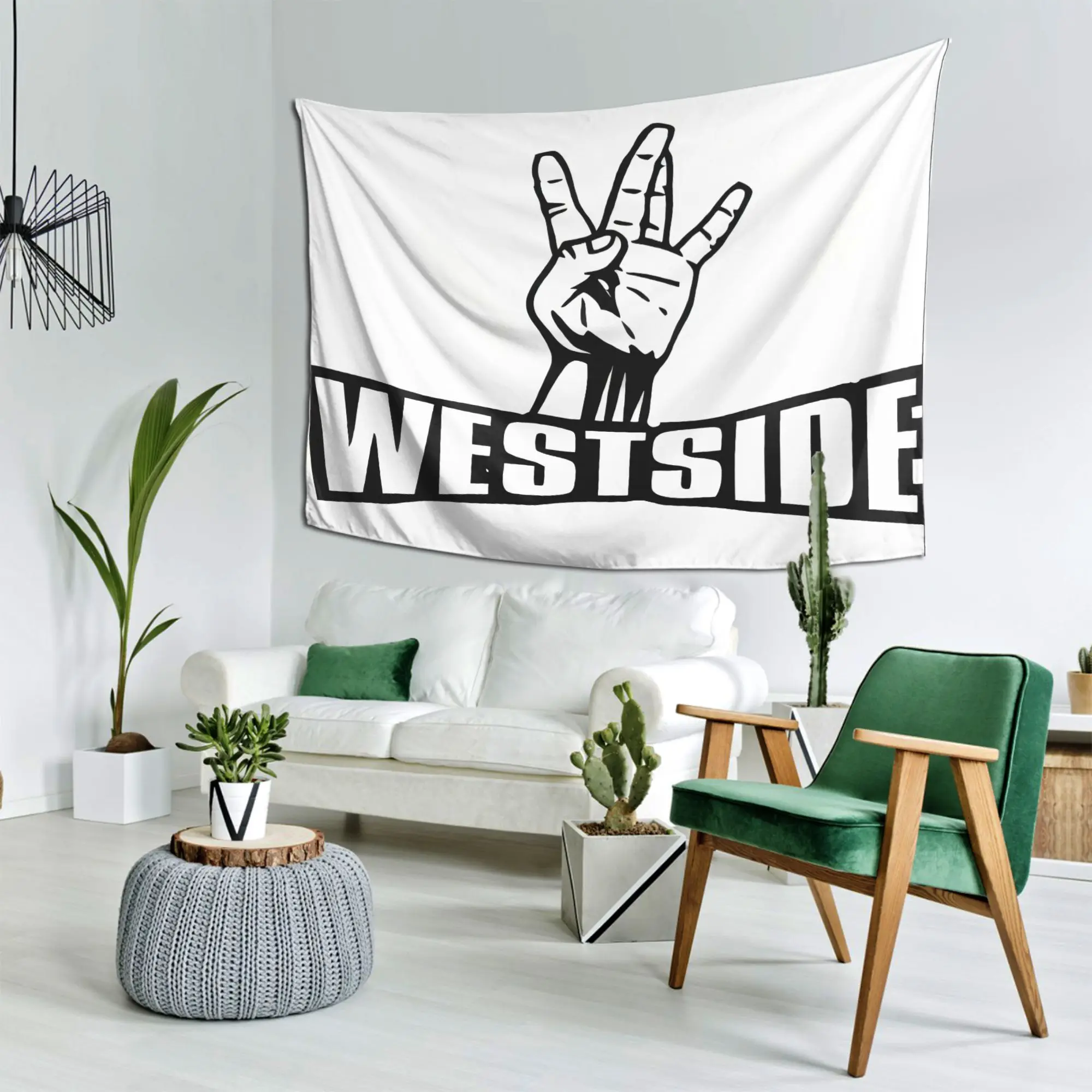Westside Graphic Wall Hanging - Bold Black and White Gesture Art, 100% Polyester Peach Light Beige Fabric, Hanging Decor