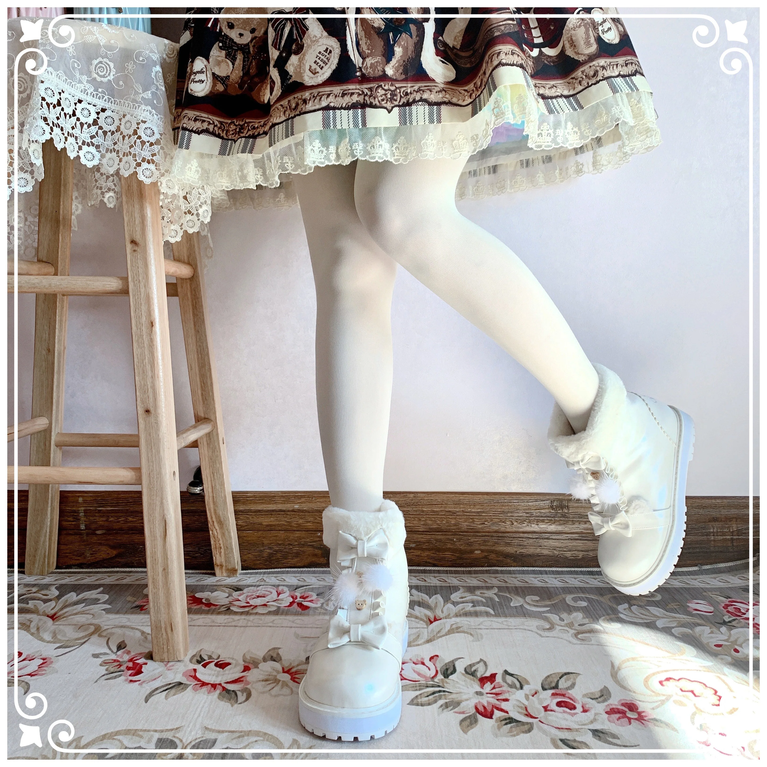 Pu Winter Japanischen Lolita Stiefel Flauschigen Runde Kappe Kawaii Anime Cosplay Frauen Schuhe Lolita Stiefeletten Plus Samt Warme Loli boot