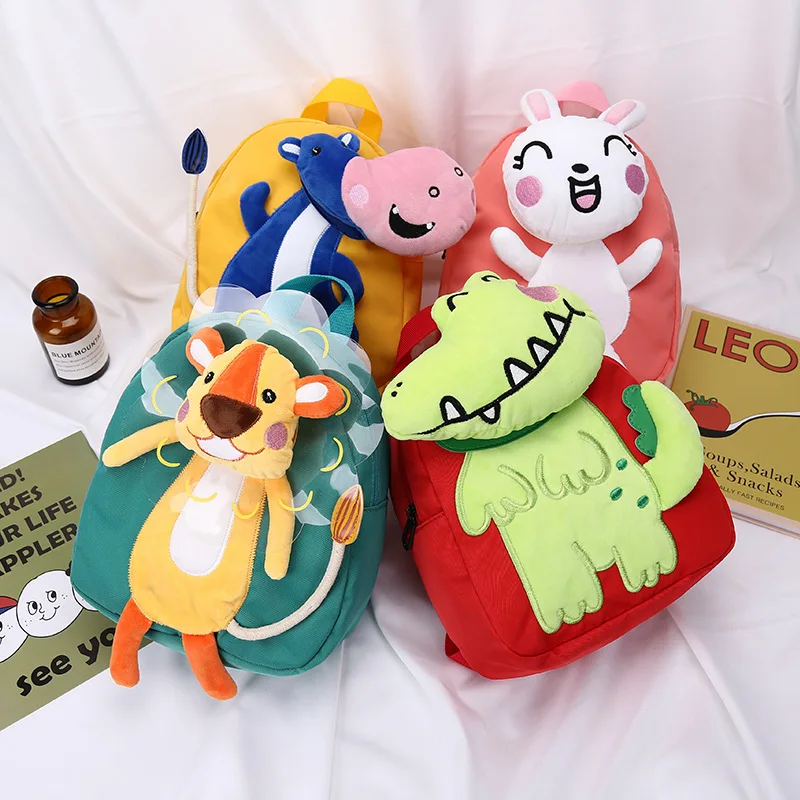 

Korean 3D Animal Puppet Children's Nylon Schoolbag 1-6 Years Old Cartoon Cute Rabbit lion Baby Kindergarten tiny backpack 2021