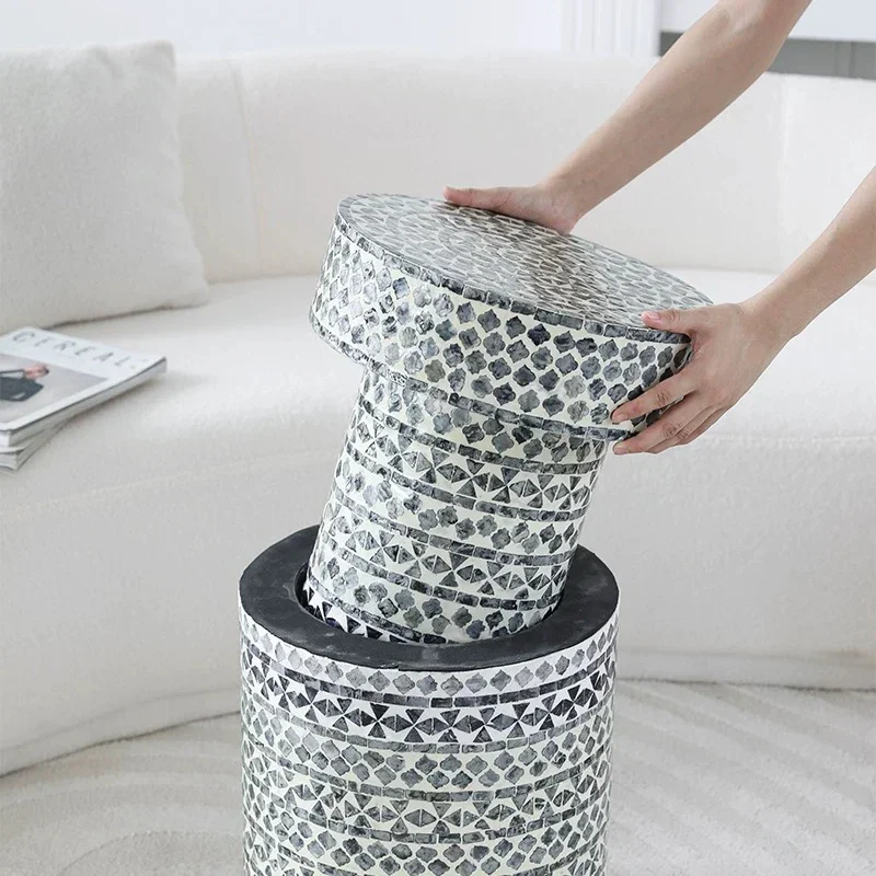 Luxury shell coffee table, cylindrical combination coffee table, creative storage table, Nordic best-selling furniture