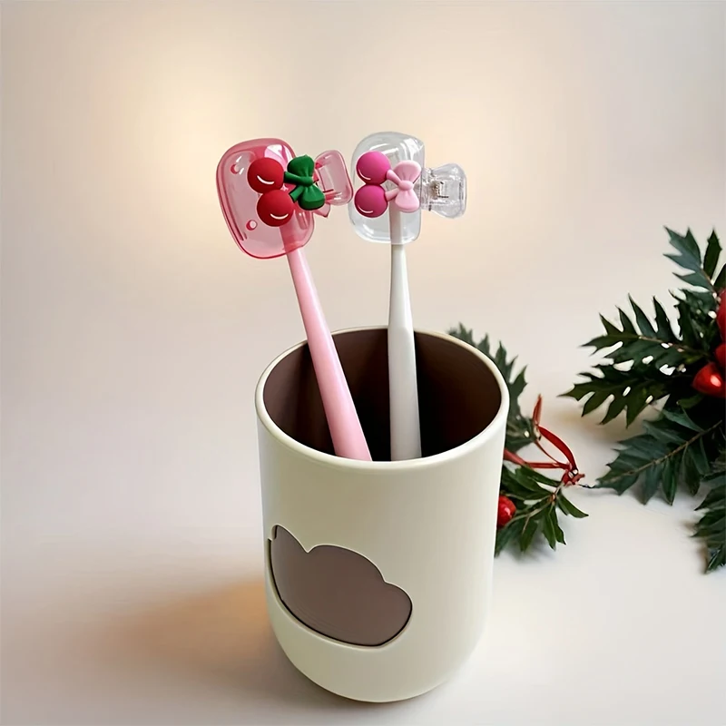 Portable Toothbrush Holder Ins Cherry Pattern Toothbrush Head Dust Cover Outdoor Travel Tooth Protector for Luggage Storage