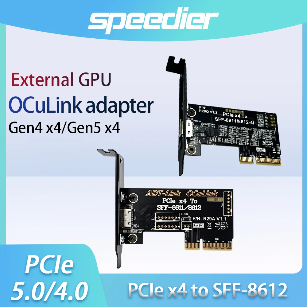 PCIe 5.0 / 4.0 X4 To SFF‑8611 SFF‑8612 OCuLink Adapter Gen4 Gen5 PCI‑E X4 for External GPU Video Card External Case Enclosure