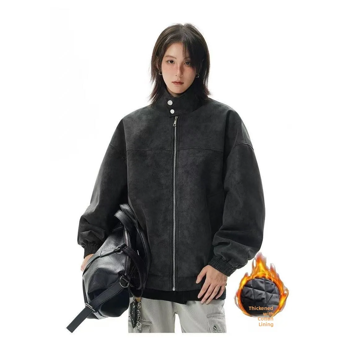 

Утепленная хлопковая куртка для мужчин: зимняя модная брендовая куртка в американском уличном стиле, мотоциклетная куртка с воротником-стойкой, теплая, из полиэфирного волокна