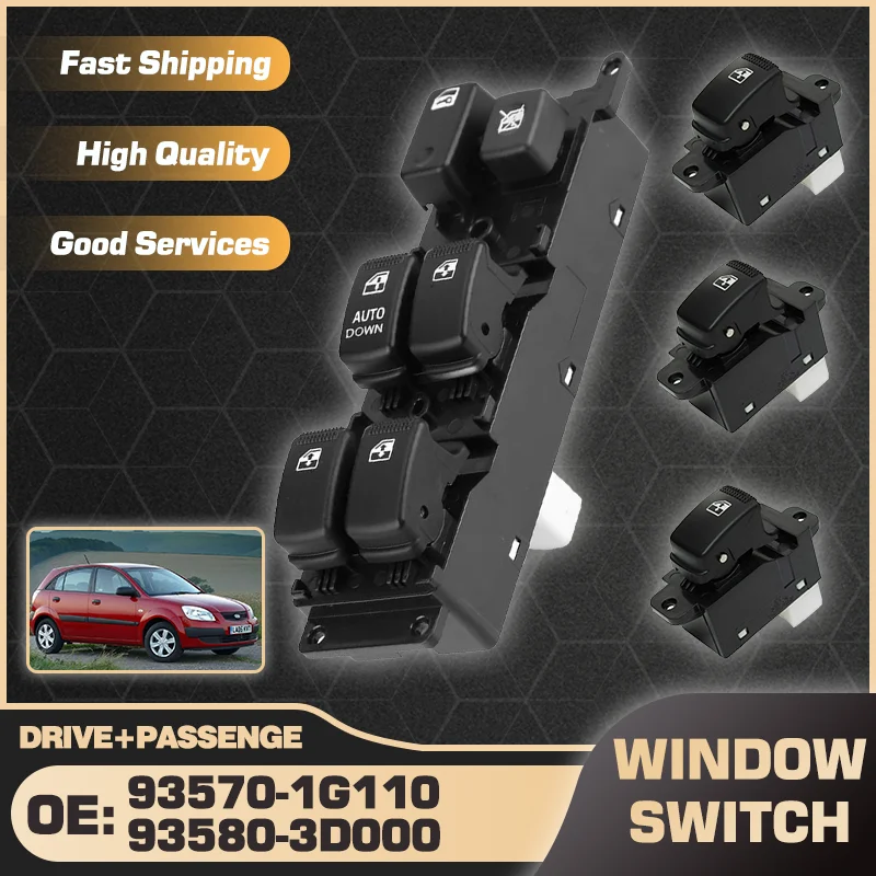 

93570-1G110 93580-1R000 Driver Side Auto Down Electric Master Window Control Switch For Kia Rio Hybrid 2006 2007 2008 2009 2010