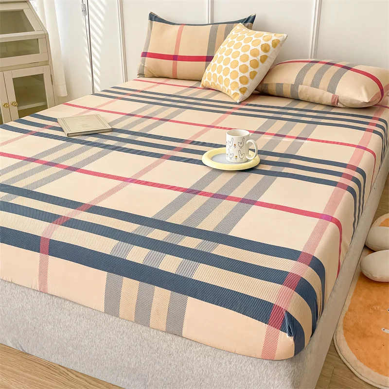 Khaki Plaid Fitted Sheet Set Modern Soft Grid Bedding Sheet Elastic Deep Pocket Checkered Mattress Cover for Boy Girl Men Women