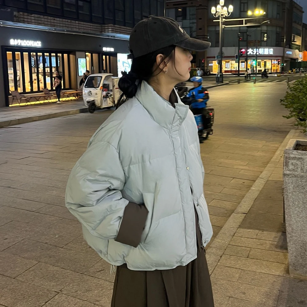 Casual Lose Frauen Winter Baumwolle Mäntel 2025, Neue Einfarbig Dicke Warme Stehkragen Jacken Kurze Baumwolle Brot Parkas