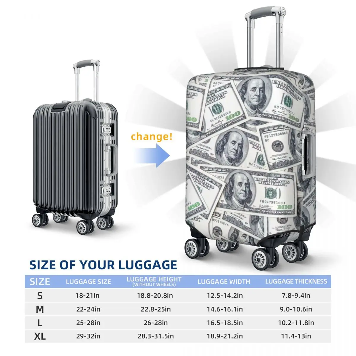 Dollar Print Luggage Protective Dust Covers Elastic Waterproof 18-32inch Suitcase Cover Travel Accessories