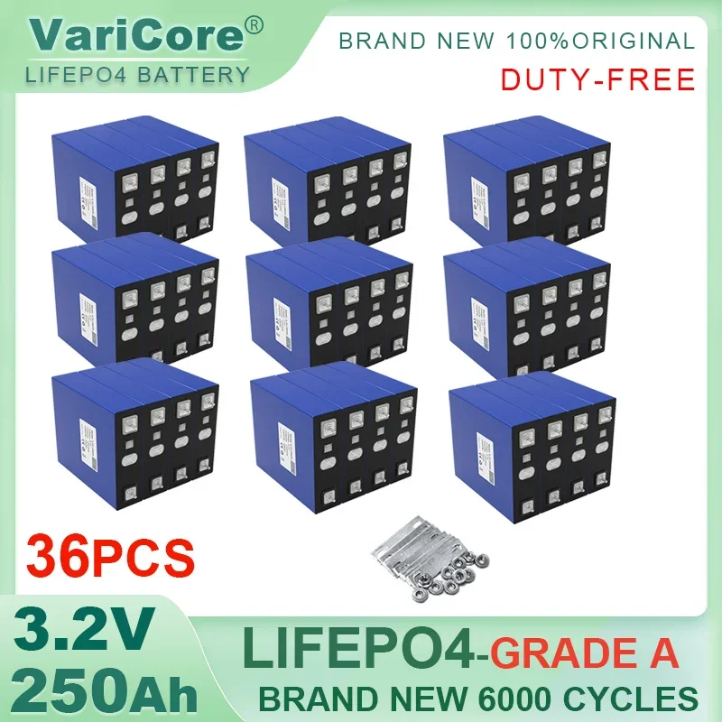 36pcs 3.2V 250Ah LiFePO4 Battery Lithium iron phosphate For 4s 12v 24v 36v Inverter Campers Golf Cart Off-Road Grade A TAX FREE