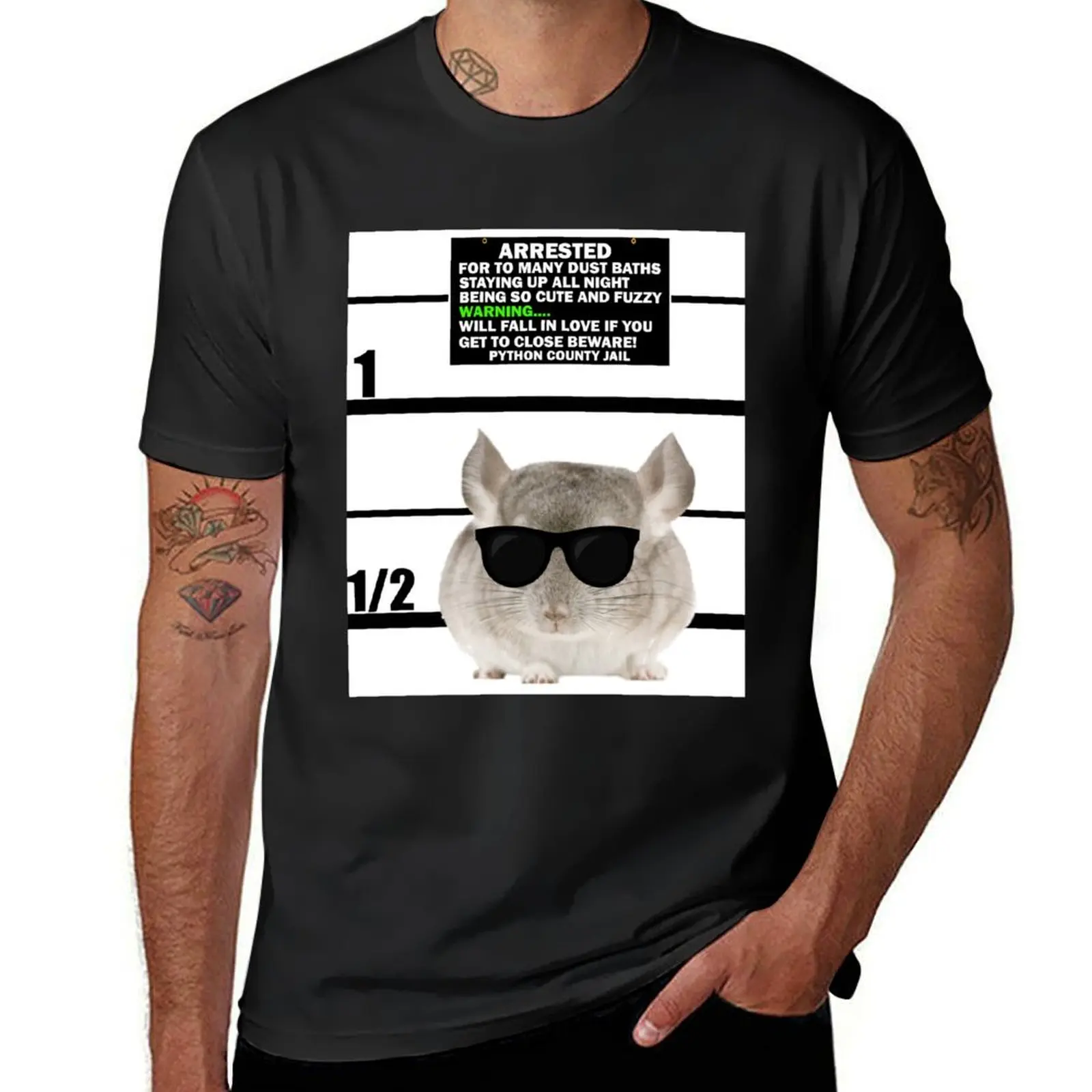 Funny Chinchilla Tshirt Mugshot Pet Chinchilla Cute Gift T-Shirt customs heavyweights anime clothes black t shirts for men