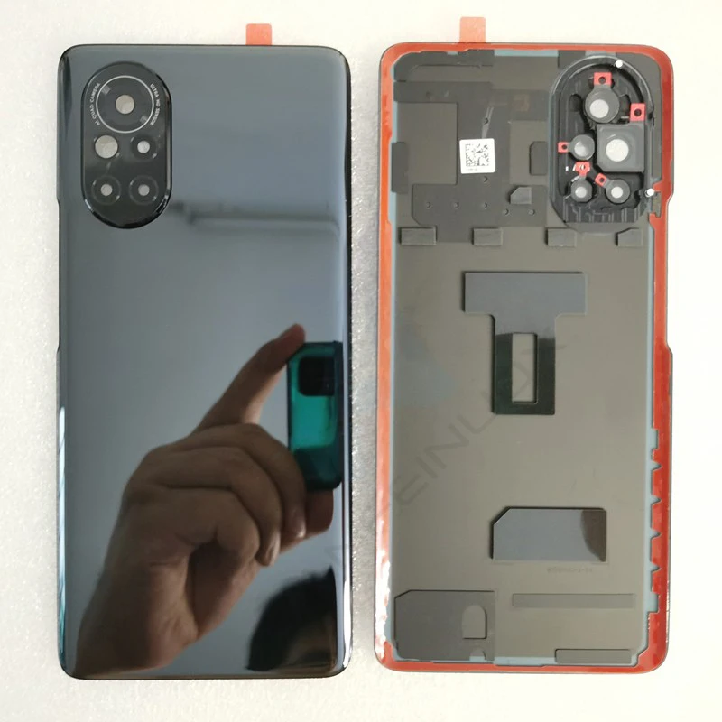 New For Nova 8 Tempered Glass Back Cover Spare Parts For HW Nova 8 Back Battery Cover Door Housing + Camera Frame