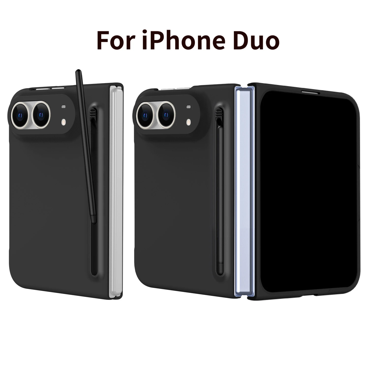 Matte S-Pen Case for iPhone Duo Fold Cover with Built-in Tempered Glass Screen Protector Skin-Friendly Anti-Fingerprint