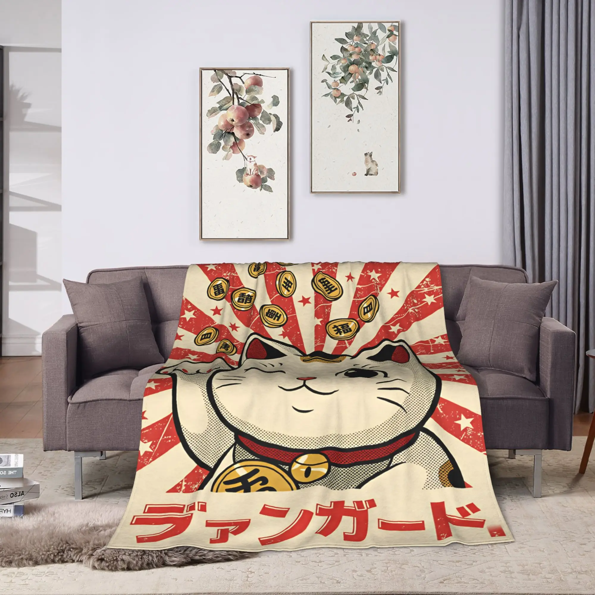 Maneki Nekos Cats Plush Blankets Boy Girl  Flannel Throw Blanket For Couch Bed Super Warm Design Quality Bedspread Birthday Gift