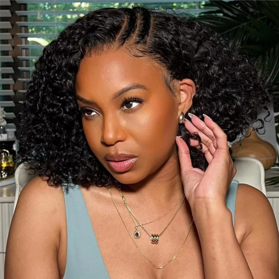 300 Density Short Bob 5x5 Lace Front Human Hair Wig Women Raw Curly Frontal Wig HD Lace Closure Wig Beginner Friendly