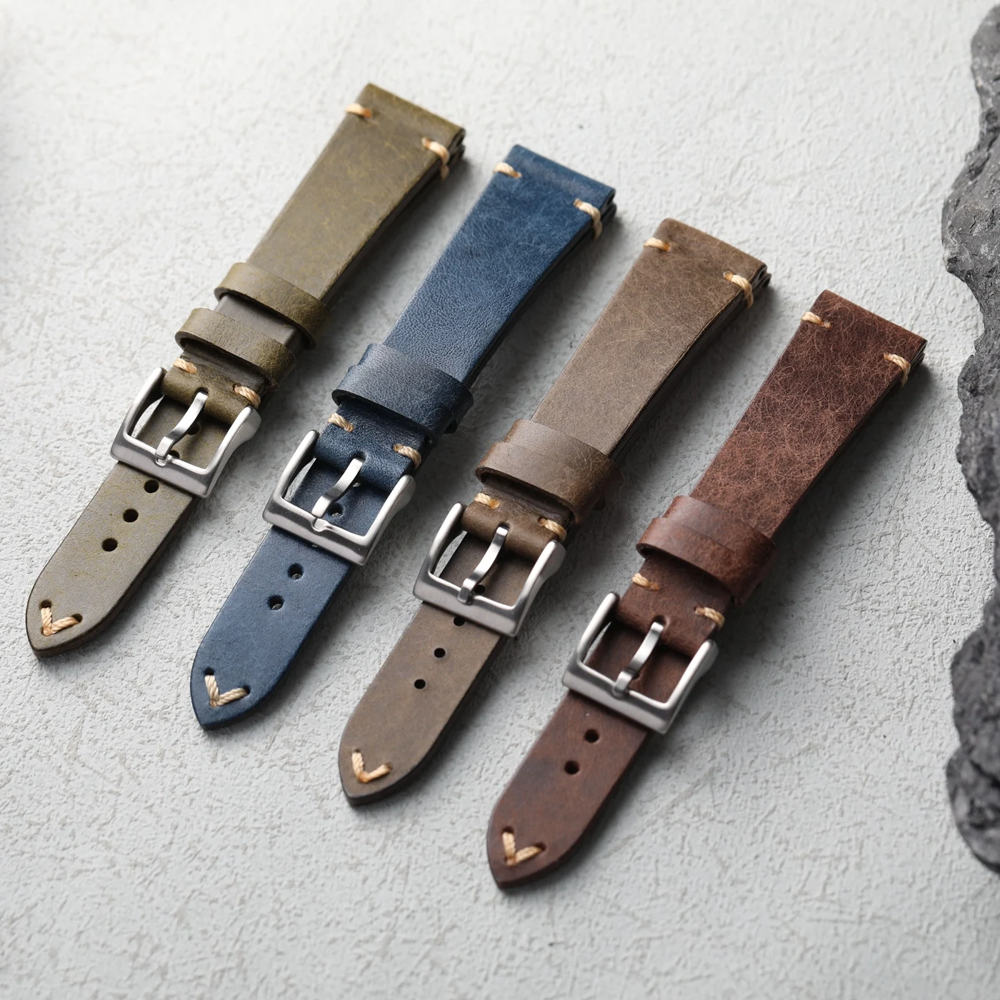 Handmade Italian leather watch strap, 18/19/20/22mm, green/brown/blue, soft and retro, suitable for vintage watchband