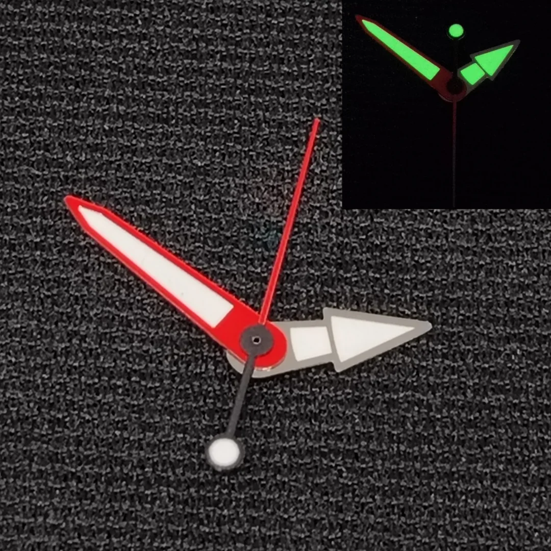 Lancette dell'orologio NH35 Puntatore rosso argenteo con lancette luminose verdi Strumento di sostituzione per la riparazione dell'orologio per movimento NH35 NH36