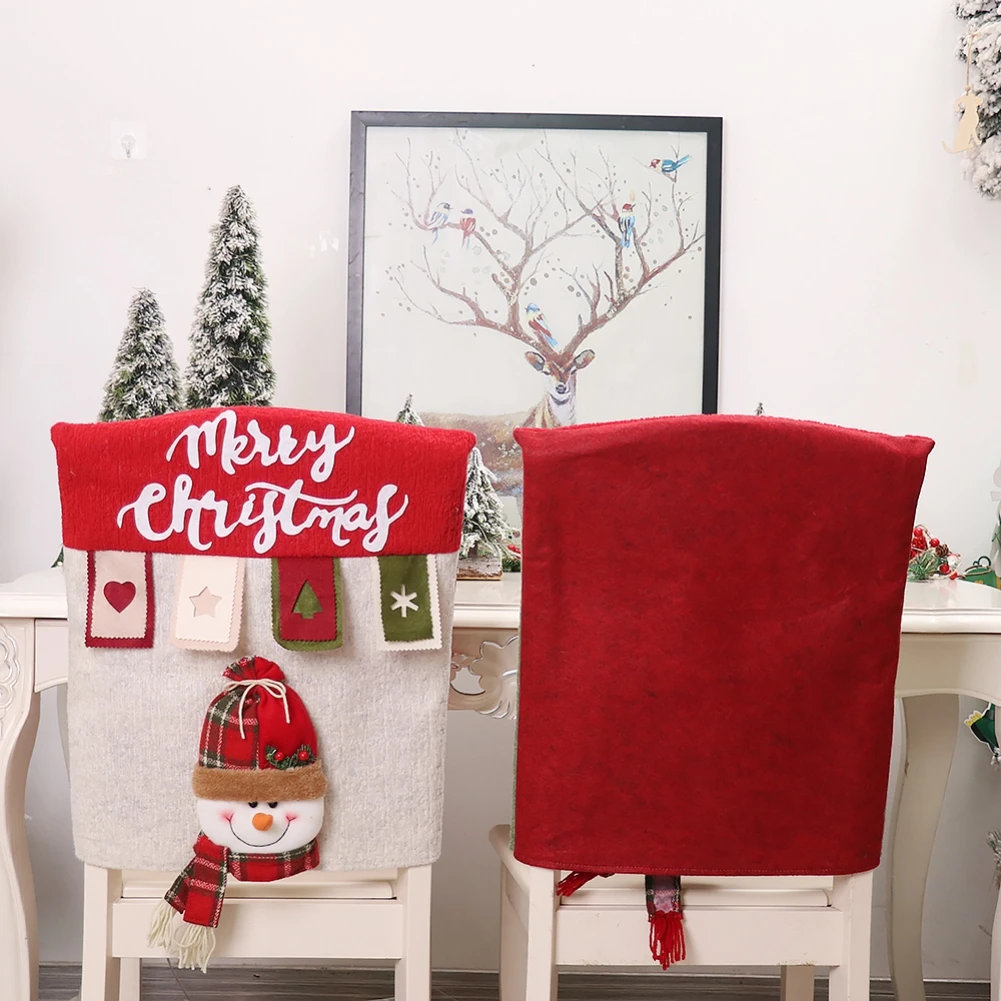 Linen Three-Dimensional Santa Claus Xmas Seat Cover Table Red Hat Chair Back Covers Festival Decorations For Home New Year Party