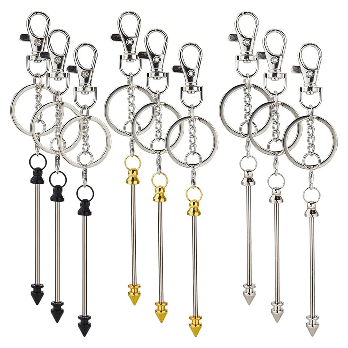 9Pcs 3 Colors Beadable Keychains Bulk Metal Beaded Keychain Bars Blanks Key Chains Bar with Claw Clasps Bead Keys Chain