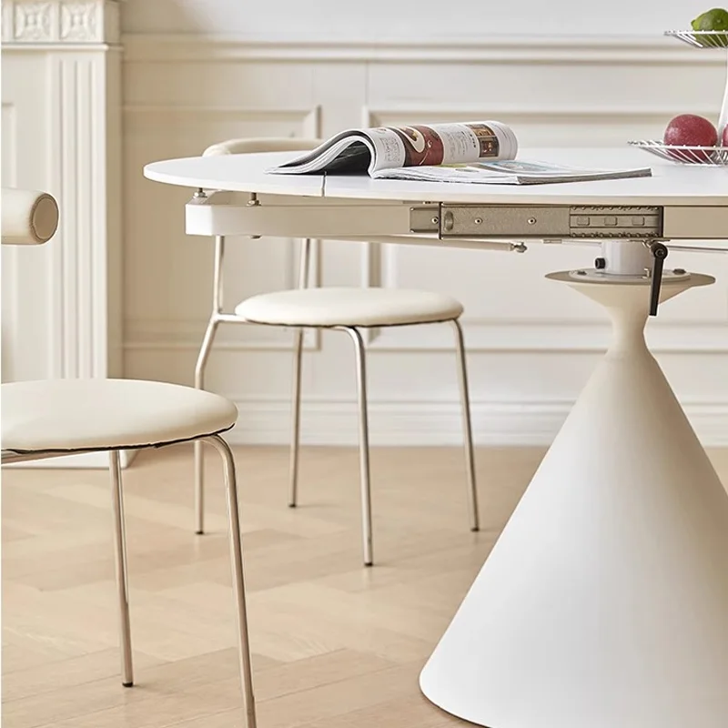 Fashion Extendable Dining Table White Restaurant Mobile Rounded Dining Table Small Apartment Floor Mesas De Jantar Furnitures