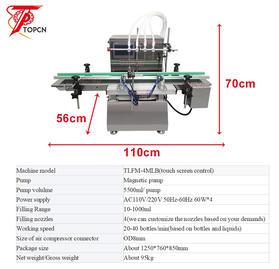 Four-Head Magnetic Pump Liquid 1 Liter Small Scale Glass Bottle Filling Machine With Conveyor