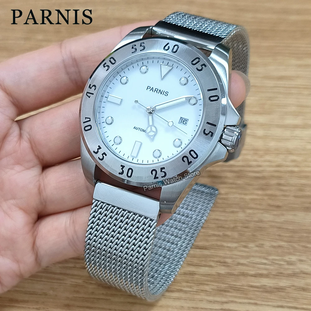 

Parnis 43 мм Miyota 21 Jewels 8215, автоматическое движение, сапфировые кристаллы, светящиеся знаки повседневные часы для мужчин 10ATM