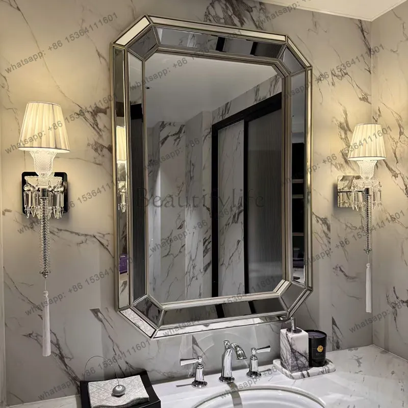 

X4 French light luxury bathroom wall hanging square bathroom mirror living room entrance fireplace decorative mirror
