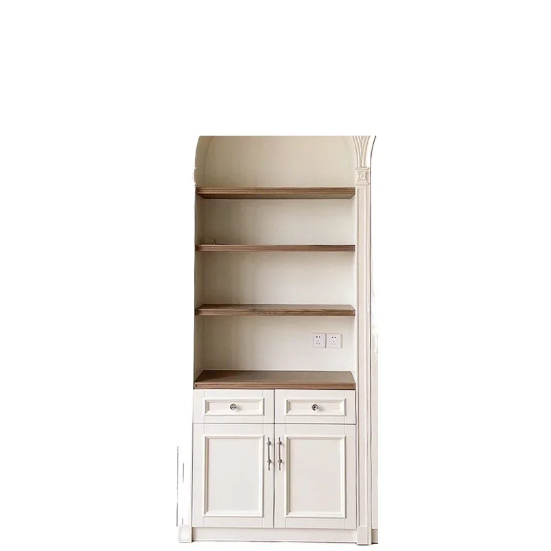 

American country solid wood semicircular arched bookcase, French white retro children's locker